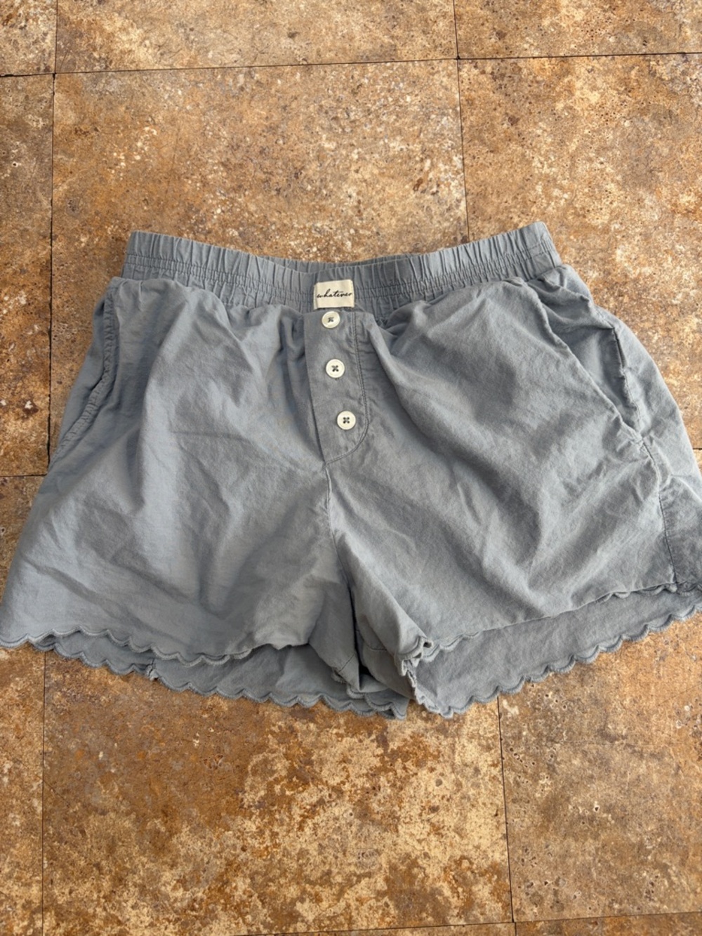Scallop-Hem Women's Boxer Shorts in Gray/Blue 100% Cotton